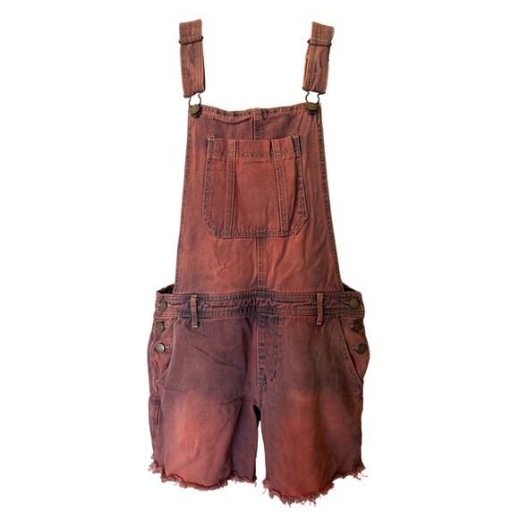 Forever 21 Classic Denim Overall Shorts In Distressed Red/Pink Wash SIZE 28 - Picture 1 of 9